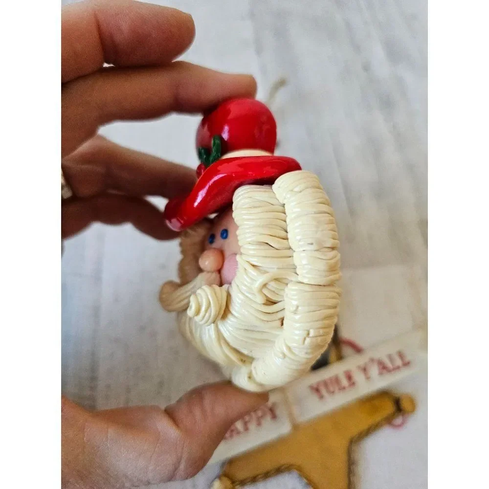 Vintage cowboy Santa‎ ornament Xmas tree badge Santa with badges